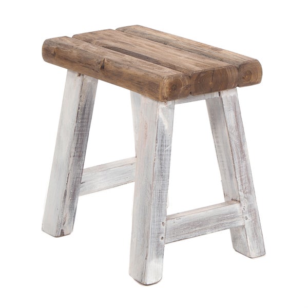 Sitzhocker Rustic Teakholz massiv 05 weiß-natur