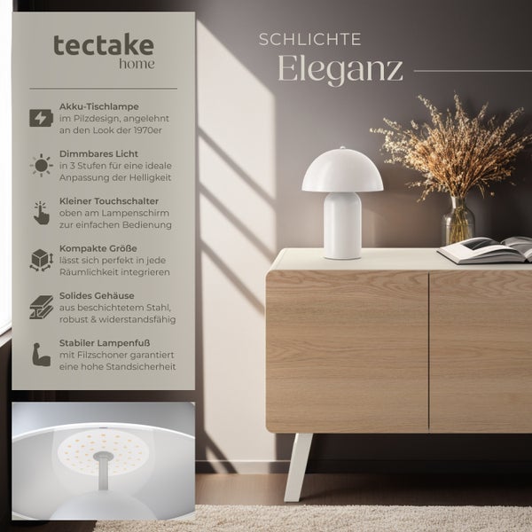 tectake Kade Kleine Retro-Tischlampe Kade, dimmbar  25 x 34 cm weiß