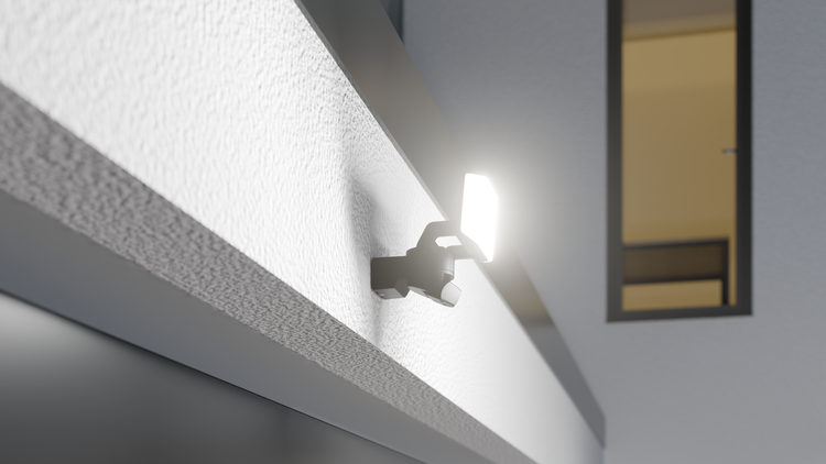 Wandmontierte LED-Außenleuchte mit Bewegungssensor.