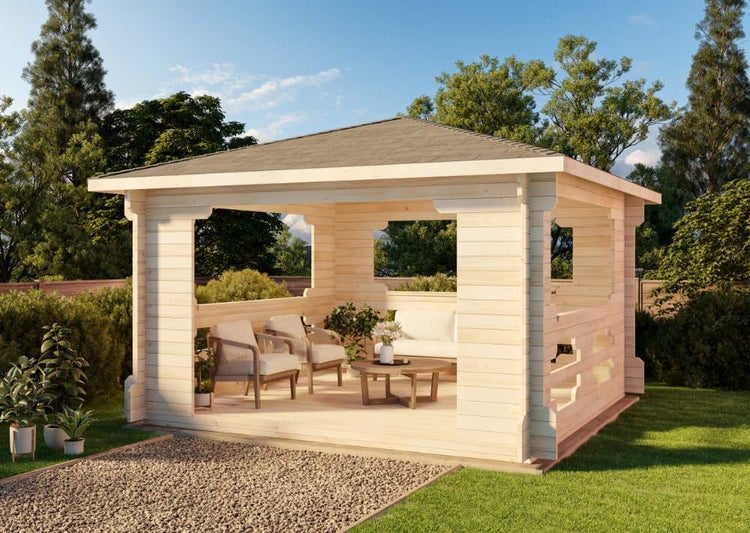 Alpholz Gartenpavillon Ibiza Gartenpavillon aus Holz, Gartenhütte Gartenlaube mit Montagematerial, Naturbelassen