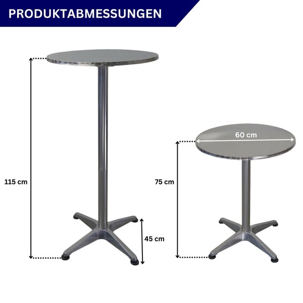 Abmessungen von zwei Bistrotischen