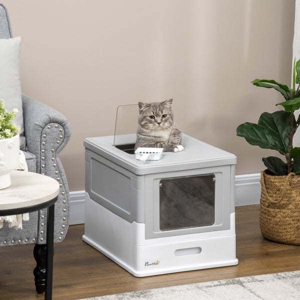 PawHut Katzentoilett, 47,5L x 35,5B x 36,7H cm, Kunststoff, Weiß+Grau