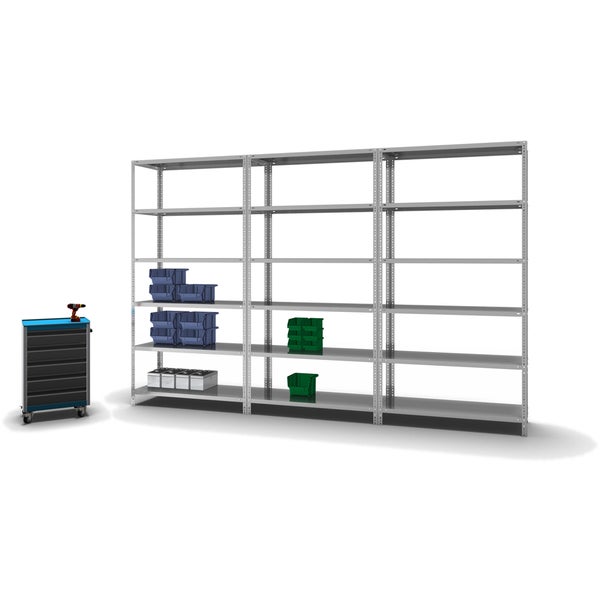 PROREGAL Fachbodenregal Schraubsystem Heavy-Duty Grundregal HxBxT 250 x 130 x 50 cm 6 Ebenen Fachlast 350 kg Beidseitig Nutzbar Verzinkt