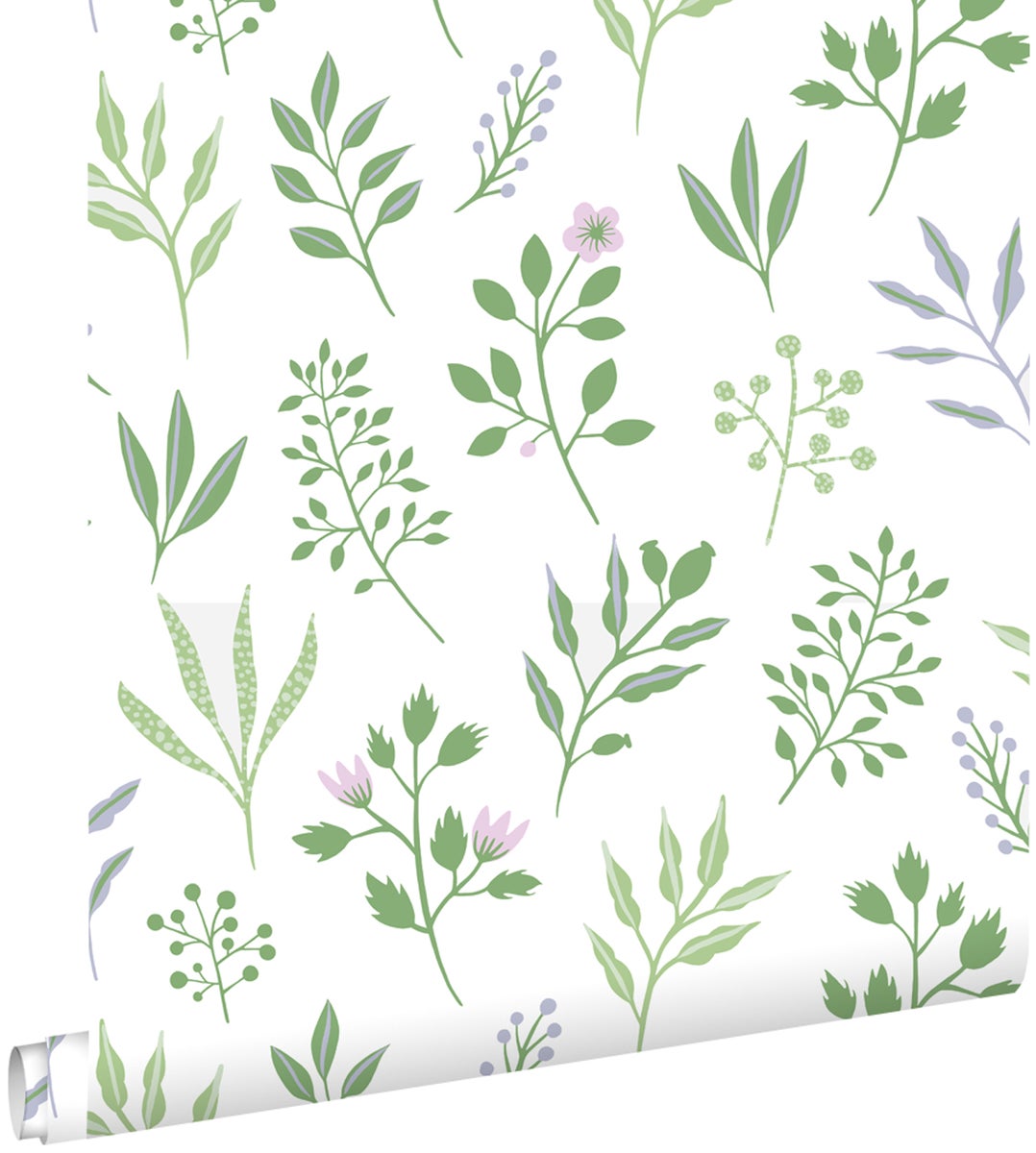 ESTAhome Tapete Blumenmuster im skandinavischen Stil Grün und Violett - 50 x 900 cm - 139426