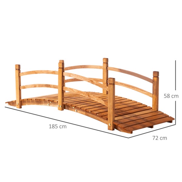 Outsunny Gartenbrücke 1,85 m Holzbrücke begehbar Holzsteg Teichbrücke Zierbrücke mit Geländer bis 200 kg Massivholz Orange