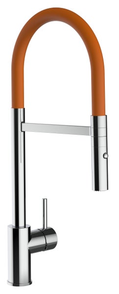 Wasserhahn Küchenarmatur, SAM, mit 360° schwenkbarem Auslauf, abnehmbare 2 strahl Handbrause, Verchromt / Orange