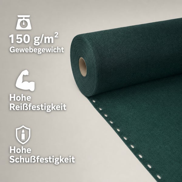 Rolle aus Gewebe mit 150 Gramm pro Quadratmeter Gewicht, hoher Reißfestigkeit und hoher Schussfestigkeit für Sichtschutz und Windschutz.
