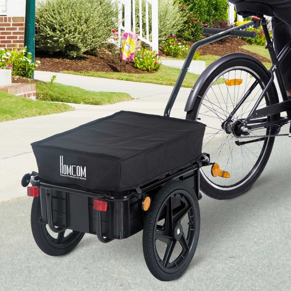 HOMCOM Fahrradanhänger, Lastenanhänger für Fahrrad, 40 kg Belastbarkeit, 144 x 59 x 80 cm, Stahl, Oxford-Gewebe Schwarz