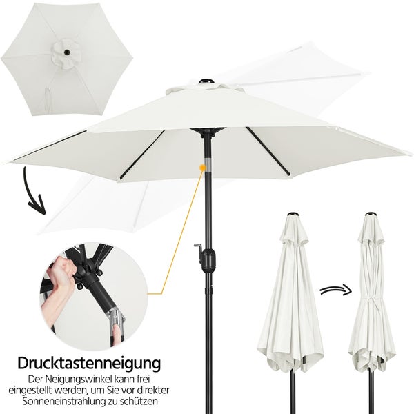 Einstellbarer, weisser Sonnenschirm mit Knopf-Neigungsfunktion