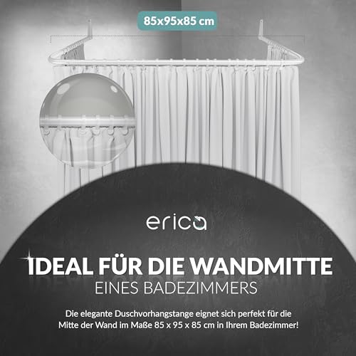 Erica Winkelstange Dusche 85x95x85 cm, Winkelstange, Duschvorhangstange ohne Bohren, Weiß Pulverbeschichteter Stahl, 100% Rostfrei