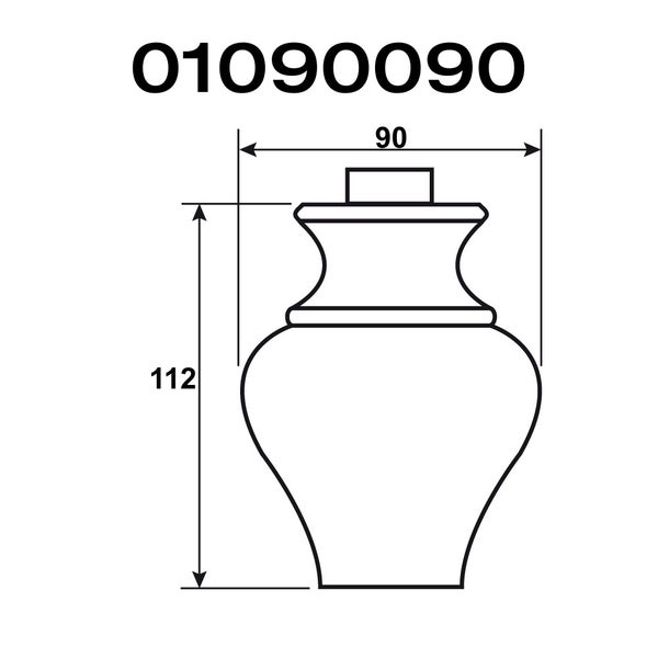 Technische Zeichnung eines Möbelfußes mit den Maßen 112 x 90 Millimeter.