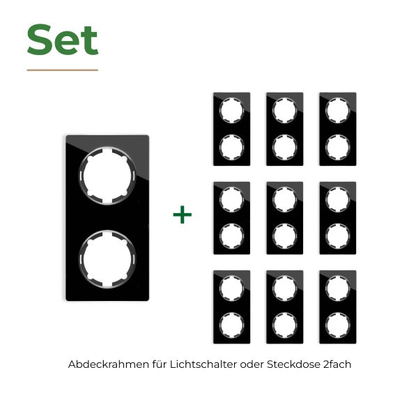 Set aus zehn zweifachen Abdeckrahmen für Lichtschalter oder Steckdosen für eine Unterputz Installation