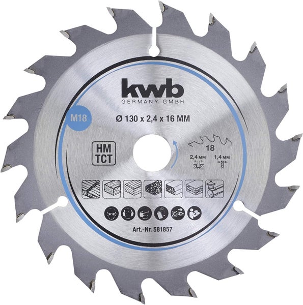 kwb Kreissägeblatt 130 x 16 mm, schneller Schnitt, Sägeblatt geeignet für Weich- und Hartholz, Tischlerplatten und Spanplatten