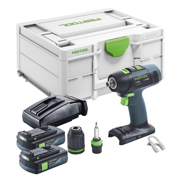 Festool T 18+3 Basic Akku Bohrschrauber 18 V 50 Nm Brushless + 2x Akku 3,0 Ah + Ladegerät + Systainer