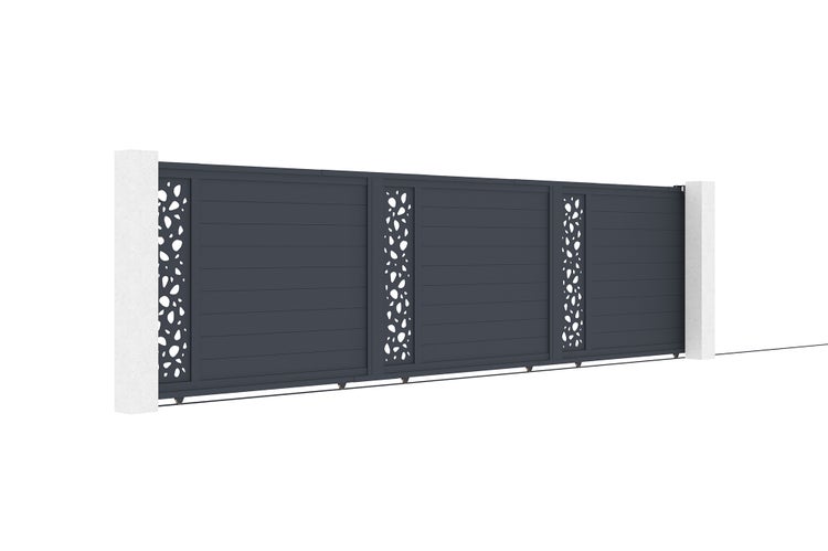Schiebetor 6m SUNNY H.160cm Aluminium + 2 EIFEL-Pfosten 20x20cm H.190cm GRAU