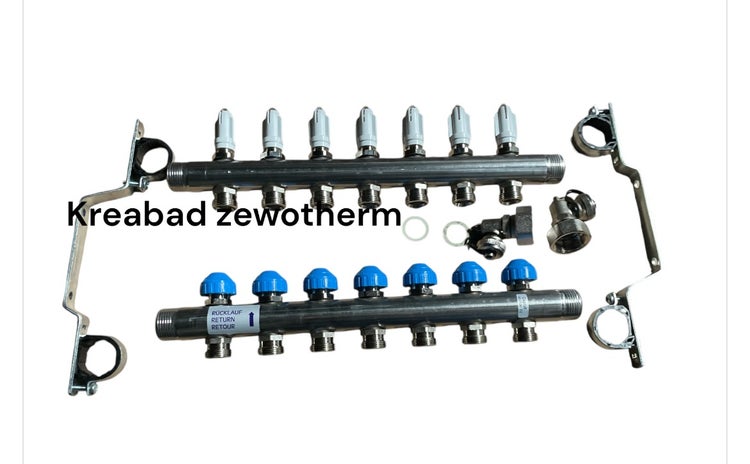 Edelstahl Heizkreisverteiler Set 7 HK Für Fussbodenheizung Verteiler Kreabad Zewotherm