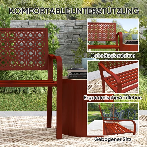 Outsunny 2-Sitzer Gartenbank, wetterfest Sitzbank, Gartenmöbel mit Rücken- & Armlehnen, Parkbank 240kg belastbar, Balkonbank für Balkon Terrasse, Garten, 127 x 63 x 85cm, Rot