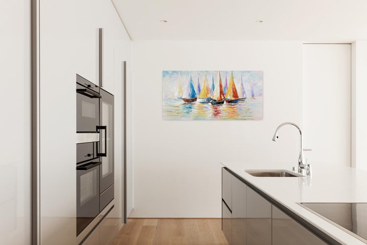 Handgemaltes Gemälde Acrylfarbe 120x60cm Weiß