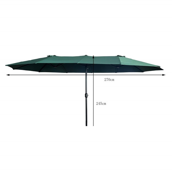 Doppelsonnenschirm mit einer Breite von 270 cm und einer Höhe von 245 cm