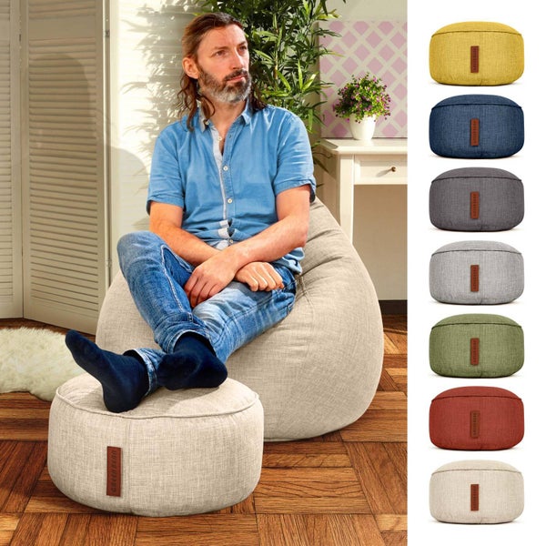 Green Bean Sitzsack-Hocker 45x25cm mit EPS-Perlen Füllung - Fußhocker Fußkissen Sitz-Pouf für Sitzsäcke - Bodenkissen für Kinder und Erwachsene - Fußablage Sitzkissen Sitzhocker Sand
