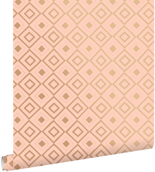 ESTAhome Tapete Karomuster Pfirsichrosa und Kupferbraun - 53 cm x 10.05 m - 128828