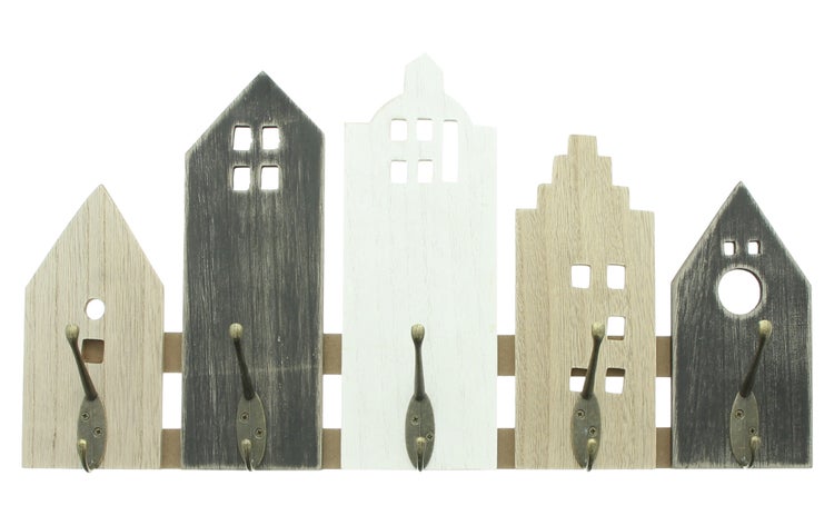 FRANK FLECHTWAREN | Garderobe Häuser, HOLZ, METALL, 48 x 7 x 25,5 cm