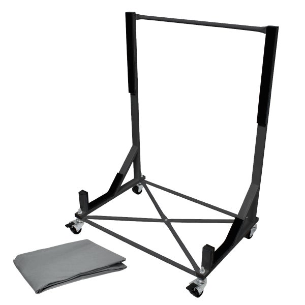 ECD Germany Hardtopständer mit 4 feststellbaren Rädern inkl. Bezug - Schwarz - aus pulverbeschichtet Stahl - Hardtop Ständer Hardtophalter Aufbewahrung Trolley Hülle Abdeckhaube Schutzbezug Cover