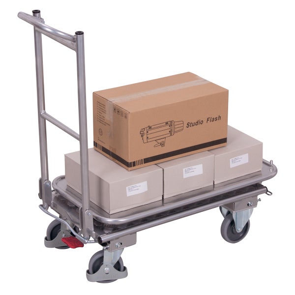 Plattformwagen mit Kartons darauf