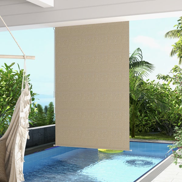 Outsunny Senkrechtmarkise Balkonrollo mit Handkurbel, 120 x 185 cm Außenrollo, Verdunkelungsrollo, Sichtschutz für Pavillon, Garten, Beige