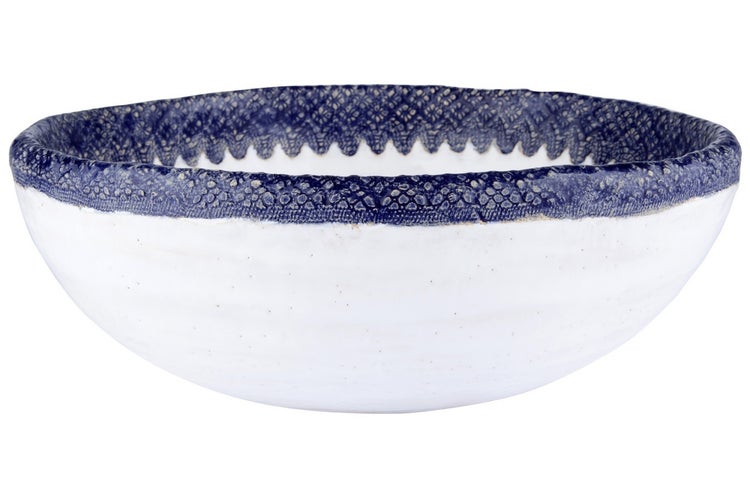 Weiße Schale mit blauem Rand