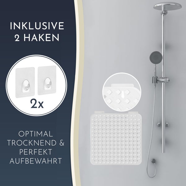 Homerella® Duschmatte rutschfest - 100% BPA frei - Inkl. 2 Haken zum Aufhängen 53x53cm - Antirutschmatte Dusche hautsensitiv & schimmelresistent - Duscheinlage maschinenwaschbar