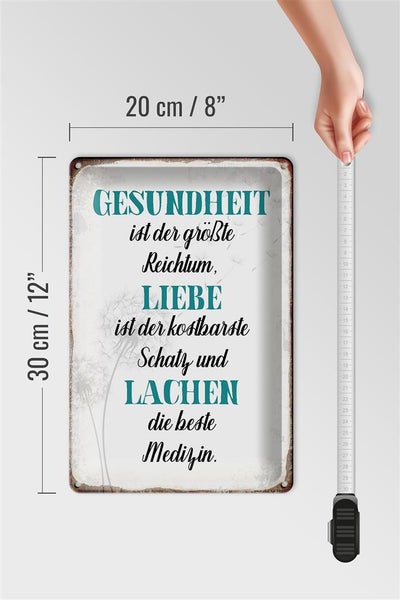 Blechschild Spruch 20x30cm Gesundheit Liebe Lachen Medizin