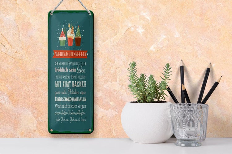 Blechschild Spruch 10x27 cm Weihnachtsregeln Dekoration