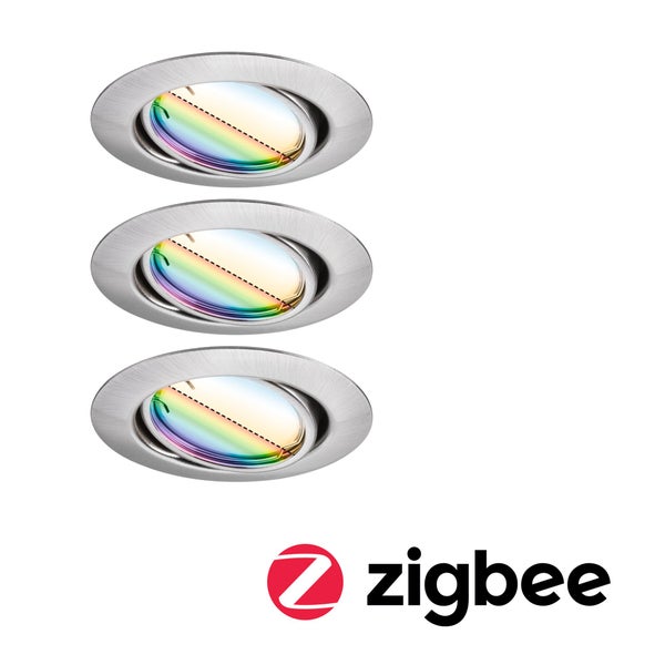 LED Einbauleuchte Smart Home Zigbee 3.0 Base Coin Basisset schwenkbar rund 90mm 20° Coin 3x4,9W 3x420lm 230V dimmbar RGBW+ Eisen gebürstet