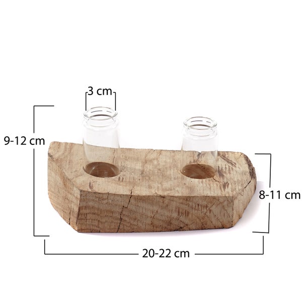 Vase Yuma II 19x12 cm, Wurzelholz, mit 2 Reagenzgläsern naturfarben