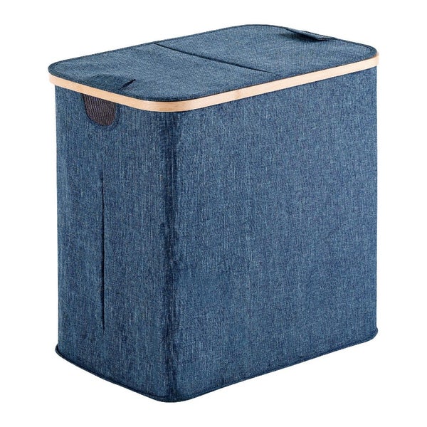 Blauer Wäschekorb aus Bambus und Polyester, 87 Liter
