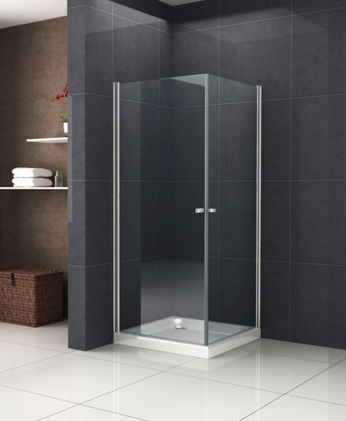 Eckdusche aus Glas mit Duschwanne im Badezimmer