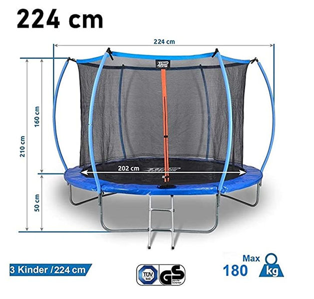 DUNLOP Trampolin  224cm, TÜV geprüft Gartentrampolin Outdoor, Garten Jumping