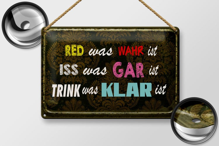 Blechschild Spruch 30x20cm red was wahr iss gar trink klar