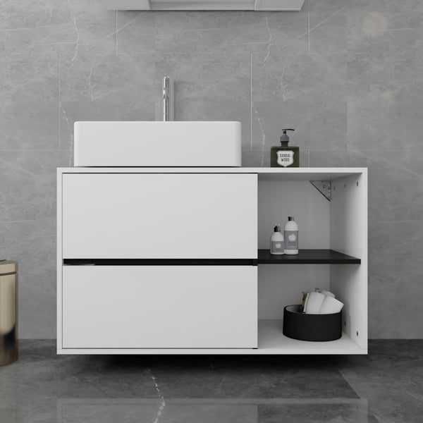 ML-Design Waschbeckenunterschrank hängend Weiß-Schwarz 100x60x45,5 cm, Badezimmer Unterschrank 2 Schubladen, Ablage, viel Stauraum, Waschtischunterschrank aus MDF-Holz, Badezimmerschrank Badschrank