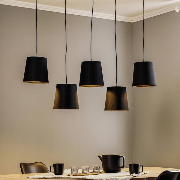Lucande Pendelleuchte Thamila (Modern) in Schwarz aus Textil (5 flammig, E27) - Hängeleuchte Esstischlampe Hängelampe Wohnzimmerleuchte