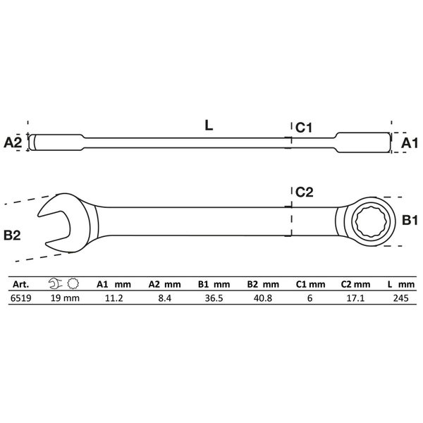 BGS Ratschenring-Maulschlüssel SW 19 mm - 6519