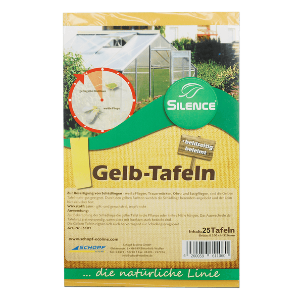 Silence Gelbtafeln (groß) – Effektive Schädlingskontrolle für Innenräume, Gewächshaus & Garten – Gegen Trauermücken, Weiße Fliegen & Blattläuse – Ohne Insektizide