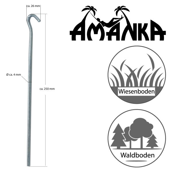 AMANKA 10 Runde Zelt-Heringe Erdnägel 250x4mm Bodenanker Camping-Zeltnägel Erdanker Robust Verzinkt