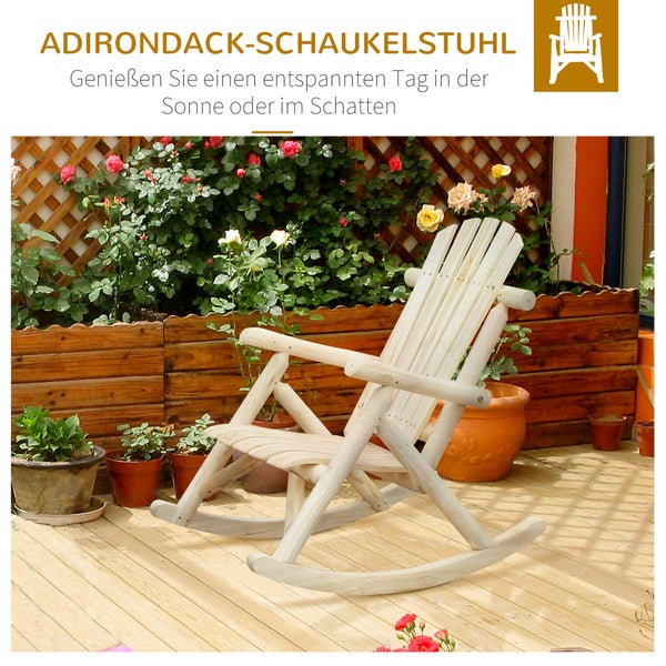 Outsunny Schaukelstuhl aus Holz Schaukelsessel mit hoher Rückenlehne wetterfest Gartenstuhl bis 113kg belastbar Relaxstuhl für Wohnzimmer Garten, Rasen, Balkon Natur