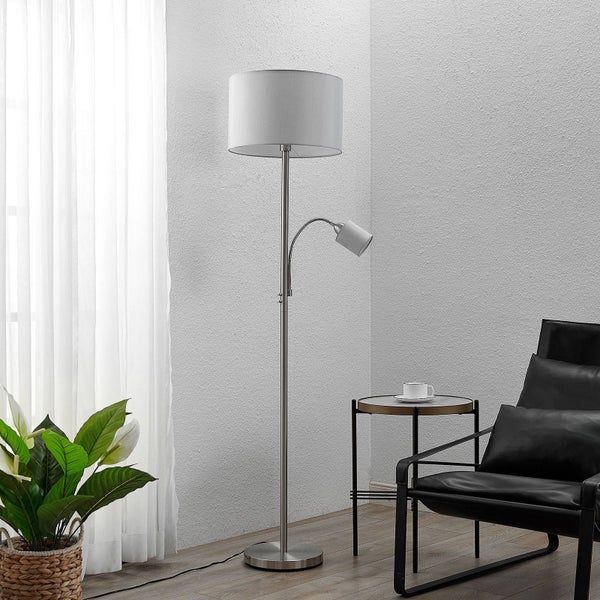 Lindby Stehlampe Colima (Modern) in Alu aus Metall (2 flammig, E27) - Textil Stehleuchte Floor Lamp Standleuchte Wohnzimmerlampe Wohnzimmerleuchte
