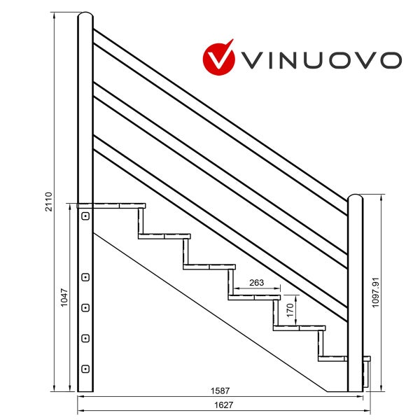 Technische Zeichnung einer Treppe mit Maßangaben
