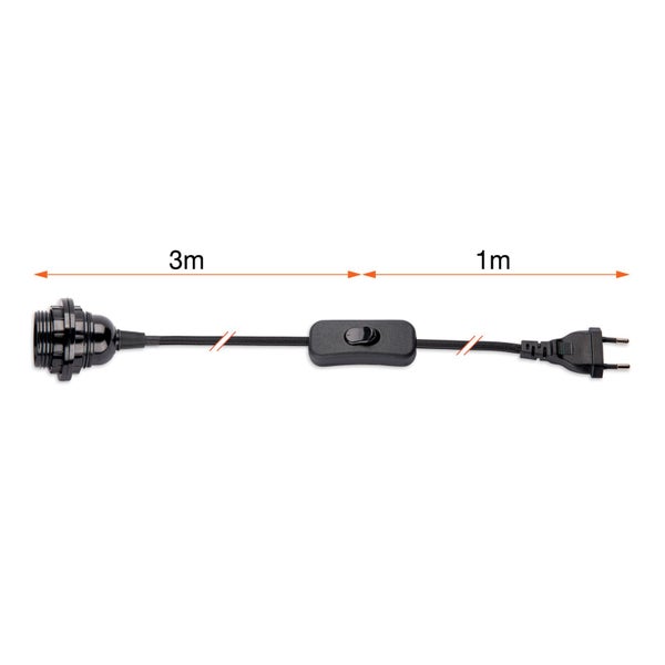 Anschlusskabel 4 m mit Stecker & E27-Fassung – Textil, für DIY-Leuchten Schwarz