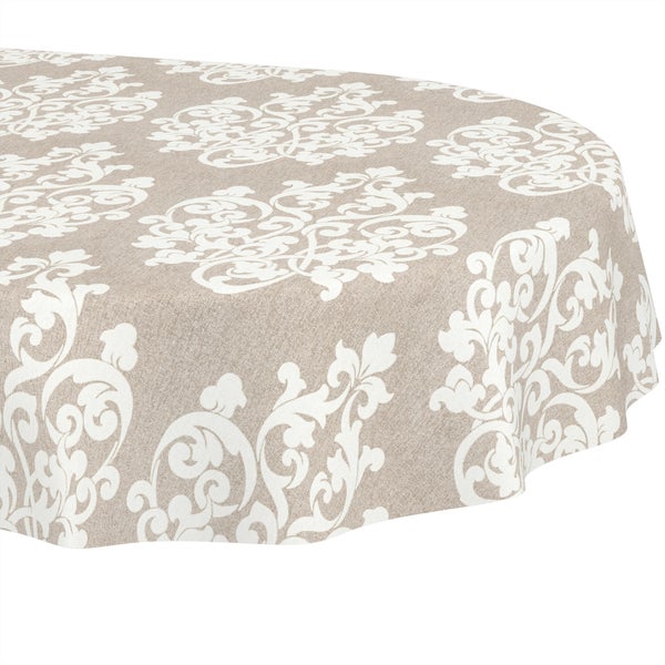 Tischdecke mit ornamentalem Muster aus strukturiertem Stoff.