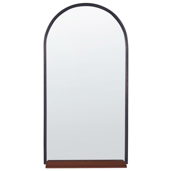 Rechteckiger Spiegel mit abgerundeter Oberseite und Holzrahmen